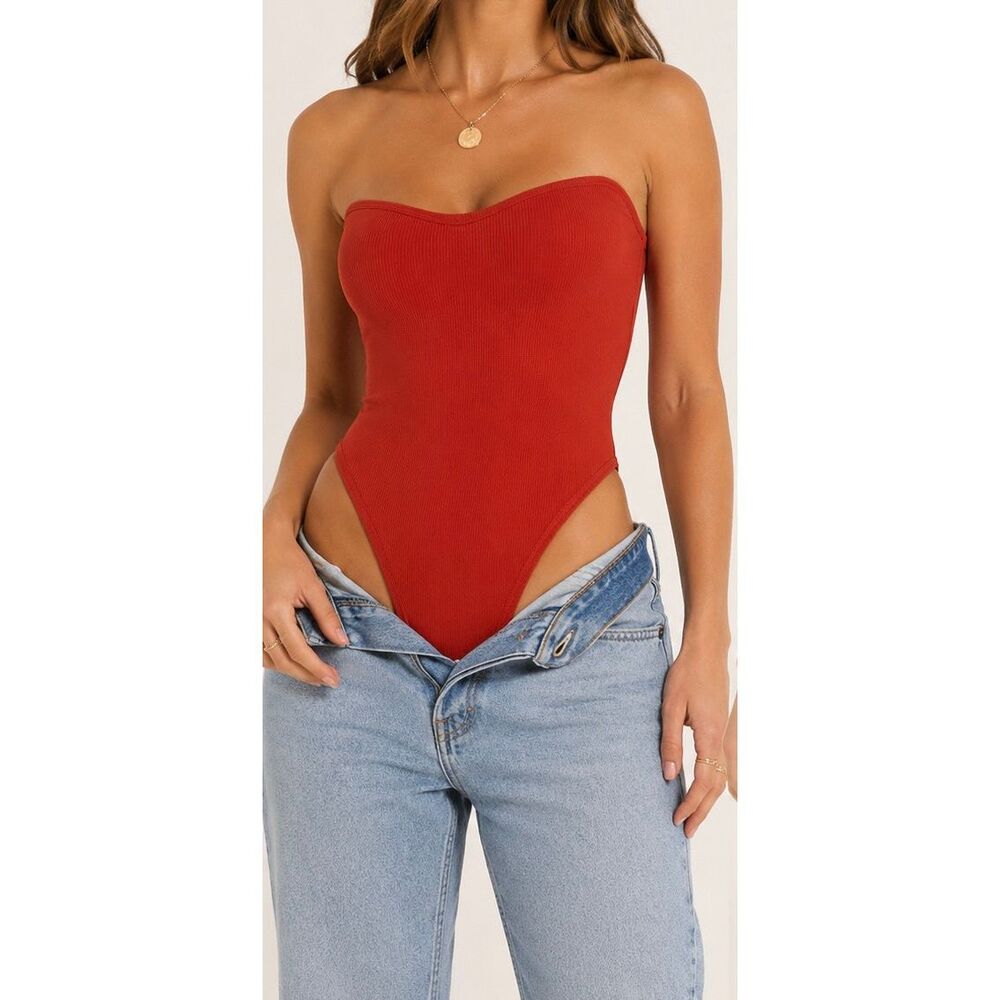 Abercrombie & Fitch Soft A&F Ribbed Strapless Bodysuit XS Red Tube Top